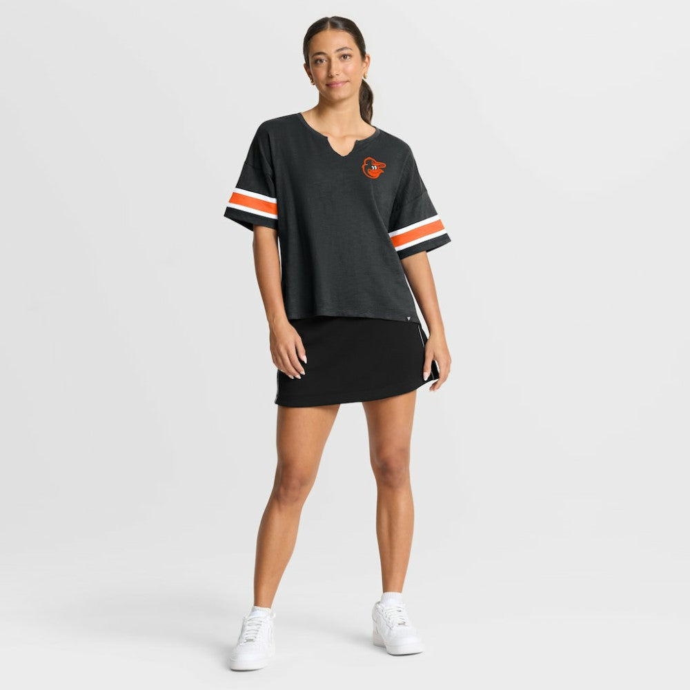 Baltimore Orioles Fanatics Women's Curl Route T-Shirt - Black T-shirts