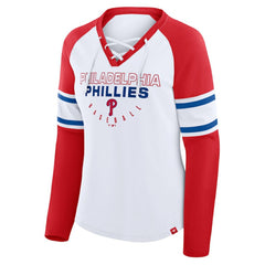 Philadelphia Phillies Fanatics Women's Blitz Package Raglan Lace-Up V-Neck Long Sleeve T-Shirt - White/Red T-shirts