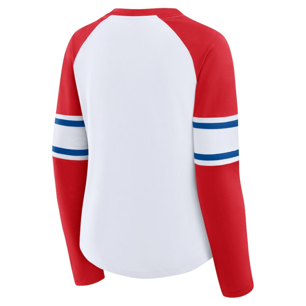 Philadelphia Phillies Fanatics Women's Blitz Package Raglan Lace-Up V-Neck Long Sleeve T-Shirt - White/Red T-shirts