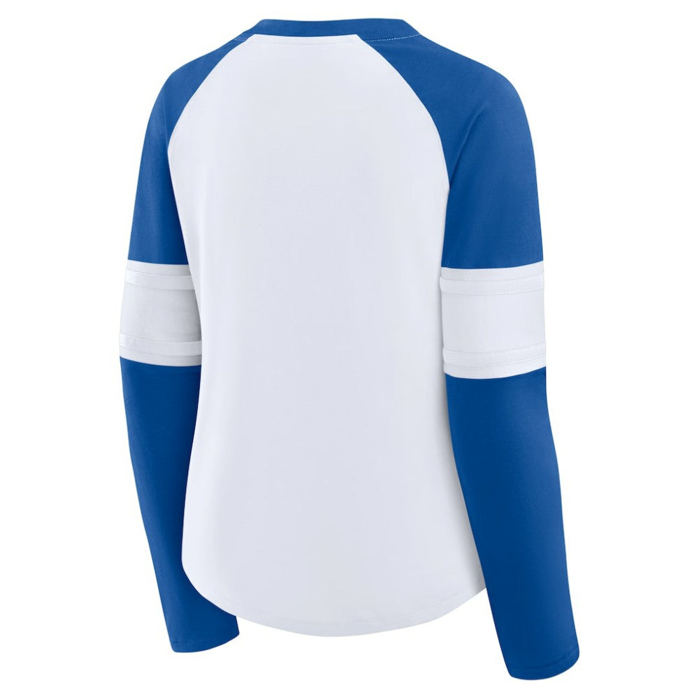 Los Angeles Dodgers Fanatics Women's Blitz Package Raglan Lace-Up V-Neck Long Sleeve T-Shirt - White/Royal T-shirts