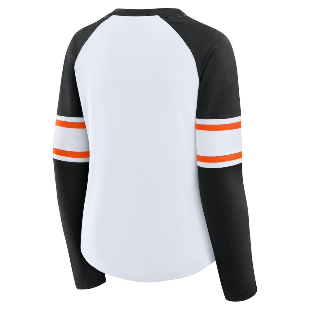 Baltimore Orioles Fanatics Women's Blitz Package Raglan Lace-Up V-Neck Long Sleeve T-Shirt - White/Black T-shirts