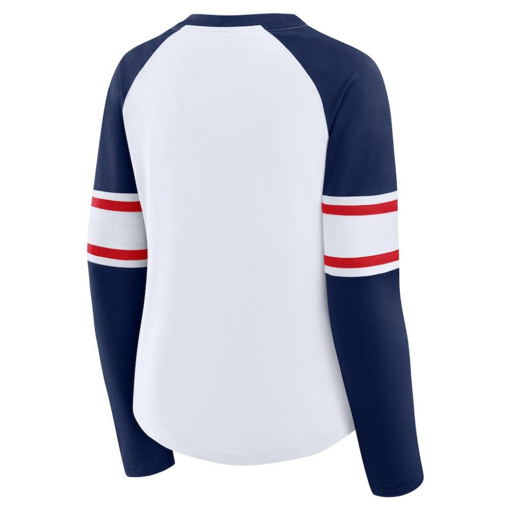 Atlanta Braves Fanatics Women's Blitz Package Raglan Lace-Up V-Neck Long Sleeve T-Shirt - White/Navy T-shirts