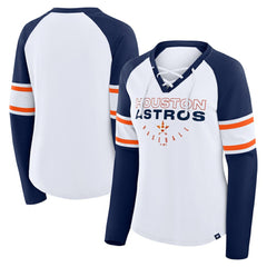 Houston Astros Fanatics Women's Blitz Package Raglan Lace-Up V-Neck Long Sleeve T-Shirt - White/Navy T-shirts