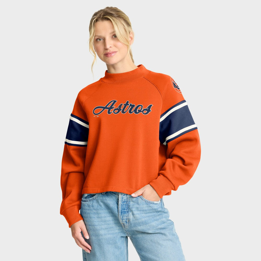 Houston Astros Fanatics Women's Oversized Toss Sweep Raglan Pullover Sweatshirt - Orange Pullover