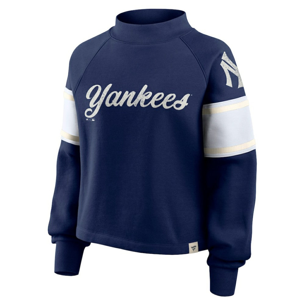 New York Yankees Fanatics Women's Oversized Toss Sweep Raglan Pullover Sweatshirt - Navy Pullover
