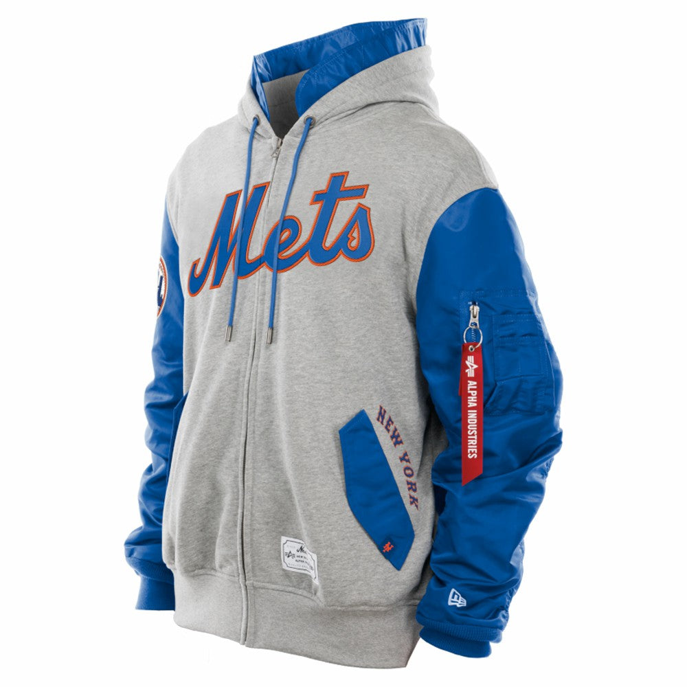 New York Mets New Era x Alpha Industries MA-1 Full-Zip Hoodie Jacket - Royal/Grey Jackets