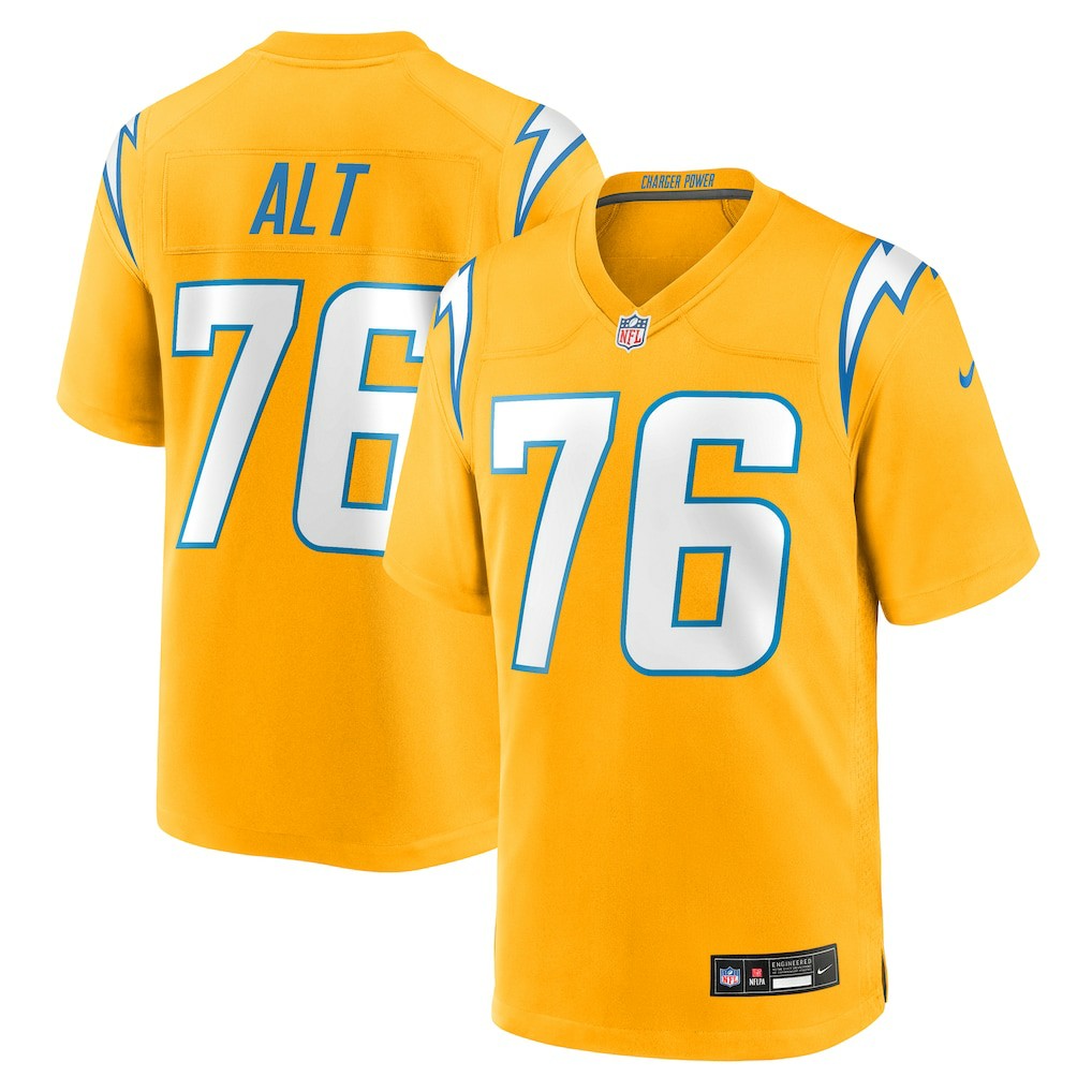 Joe Alt Los Angeles Chargers Alternate Charger Power Game Player Jersey - Gold Jerseys
