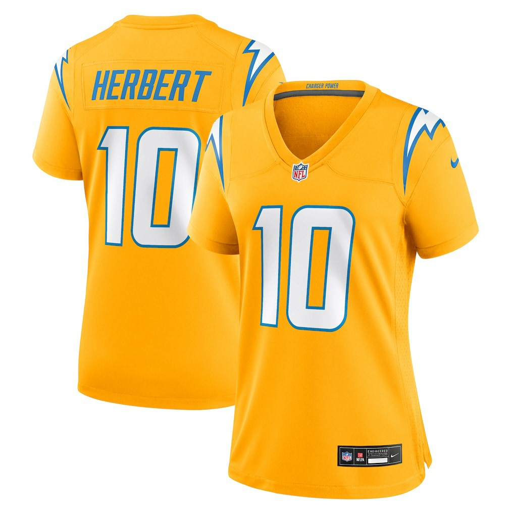 Justin Herbert Los Angeles Chargers Women's Alternate Charger Power Game Jersey - Gold Jerseys
