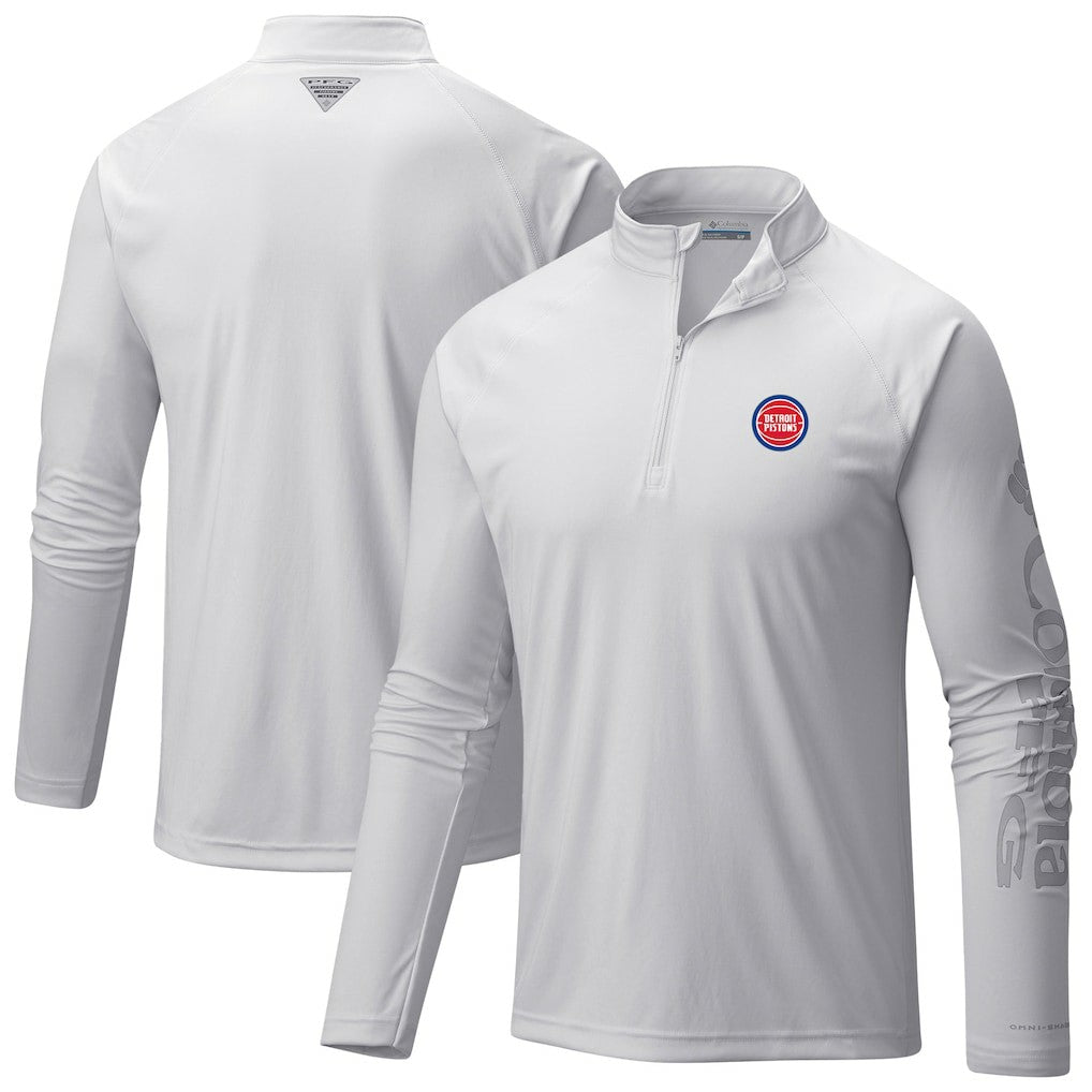 Detroit Pistons Terminal Tackle Raglan Omni-Shade Quarter-Zip Jacket White - Columbia