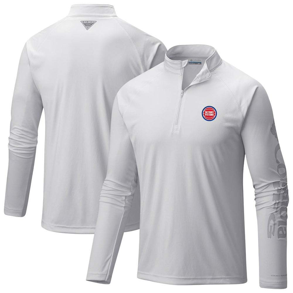 Detroit Pistons Terminal Tackle Raglan Omni-Shade Quarter-Zip Jacket White - Columbia
