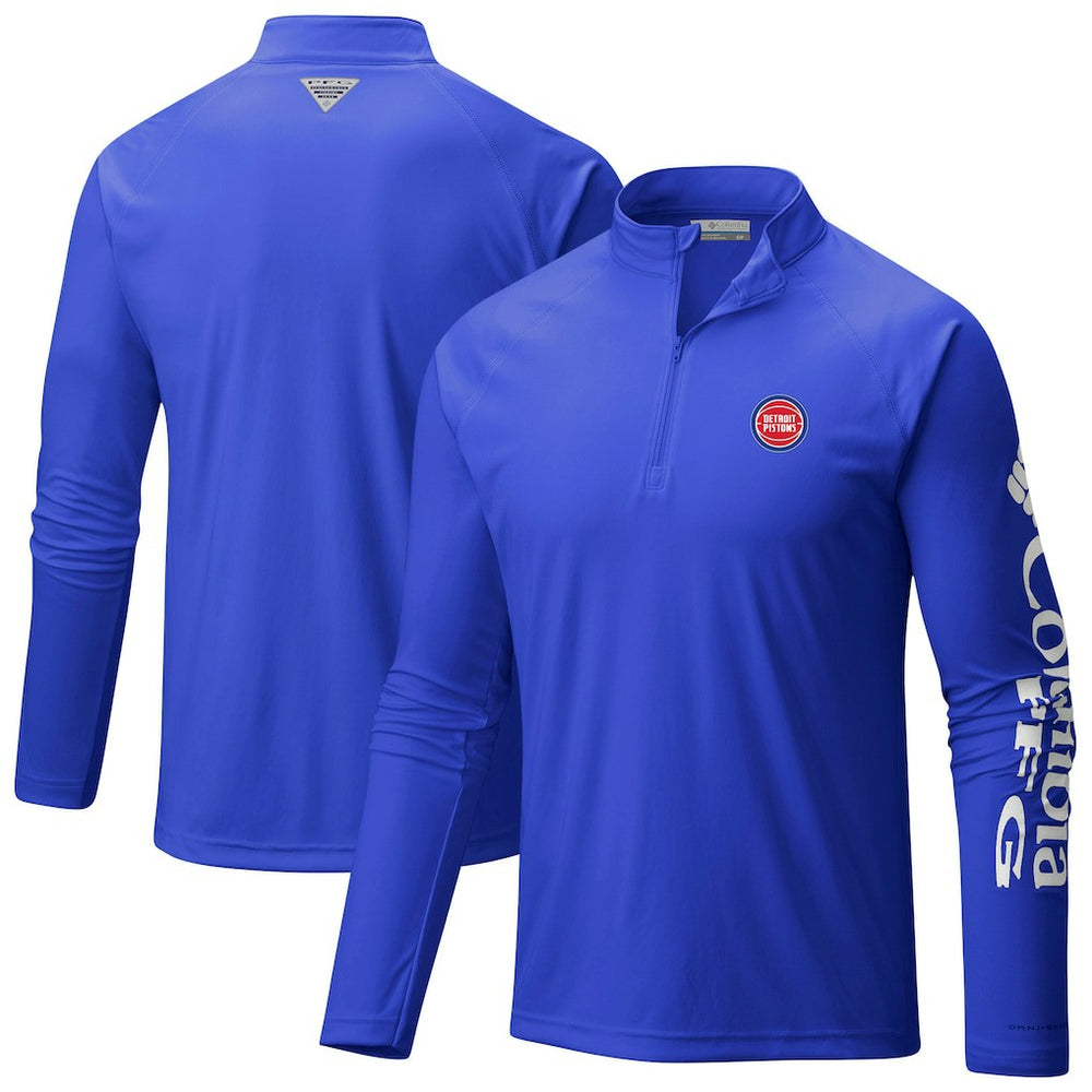 Detroit Pistons Terminal Tackle Raglan Omni-Shade Quarter-Zip Jacket Blue - Columbia