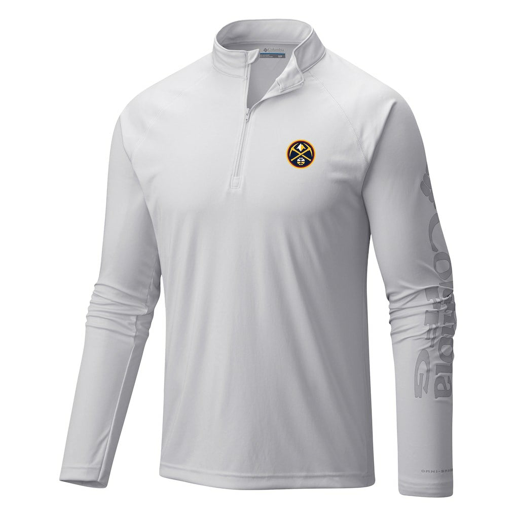 Denver Nuggets Terminal Tackle Raglan Omni-Shade Quarter-Zip Jacket White - Columbia