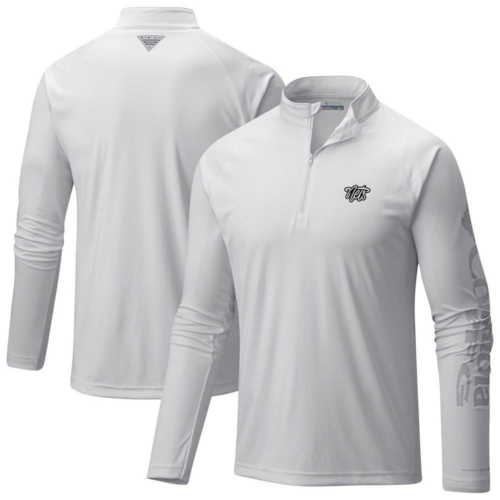 Brooklyn Nets Terminal Tackle Raglan Omni-Shade Quarter-Zip Jacket White - Columbia