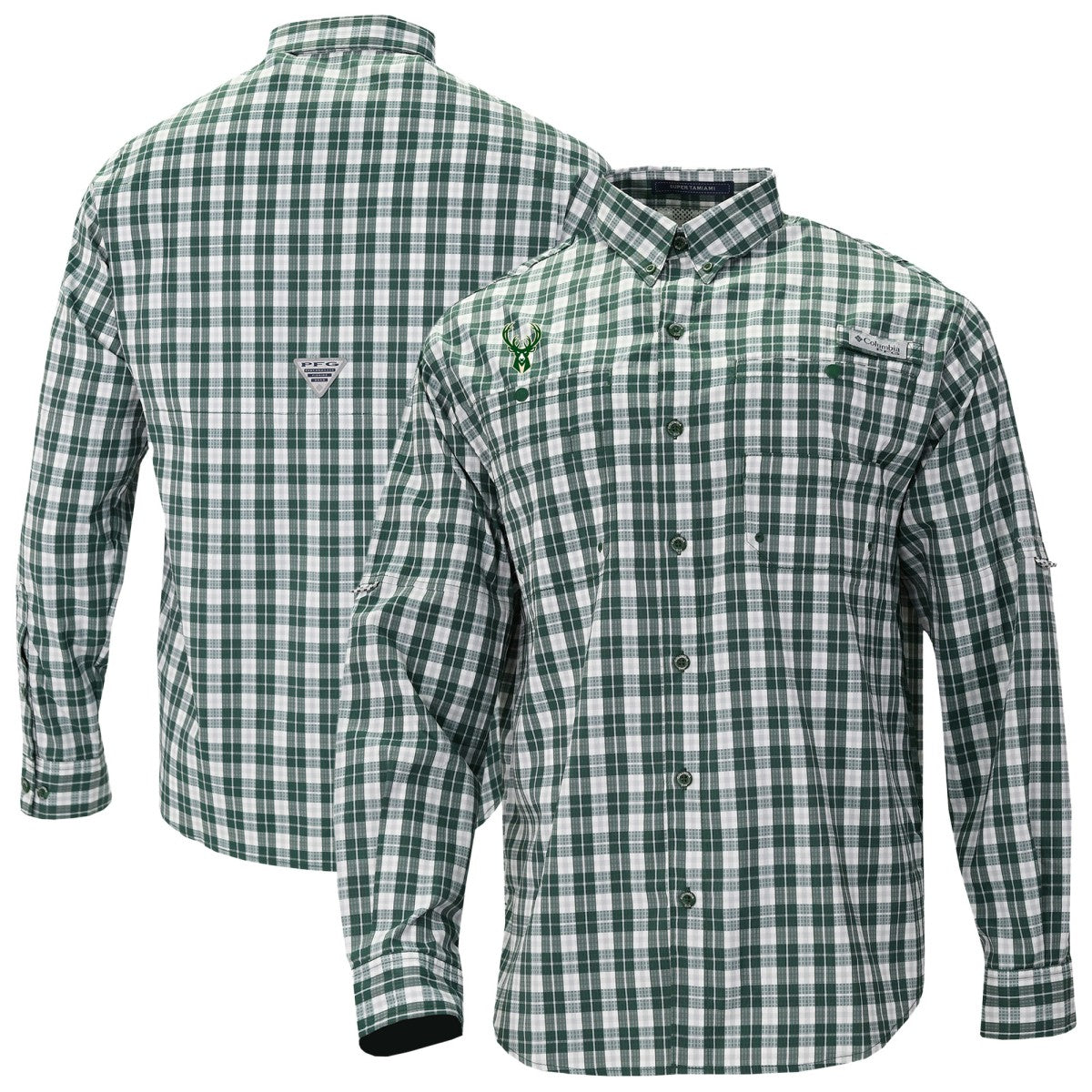 Milwaukee Bucks Super Tamiami Omni-Shade Long Sleeve Button-Down Shirt Green - Columbia