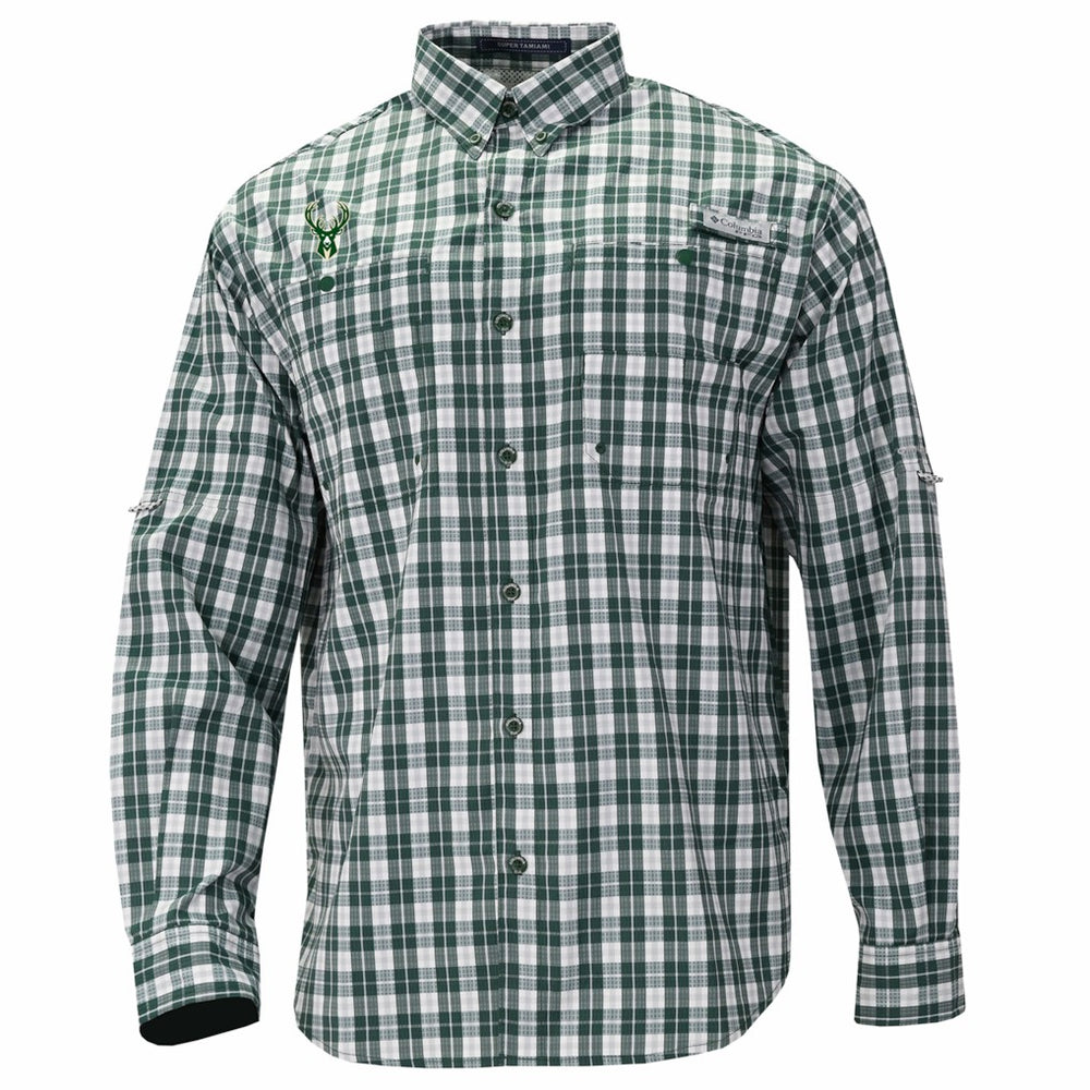 Milwaukee Bucks Super Tamiami Omni-Shade Long Sleeve Button-Down Shirt Green - Columbia