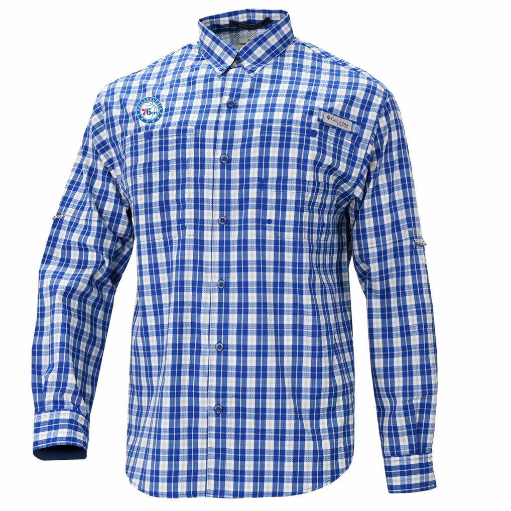 Philadelphia 76ers Super Tamiami Omni-Shade Long Sleeve Button-Down Shirt Blue - Columbia