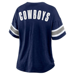 Dallas Cowboys Women's Redzone Bling Stripe Sleeve Notch Neck T-Shirt - Navy T-shirts