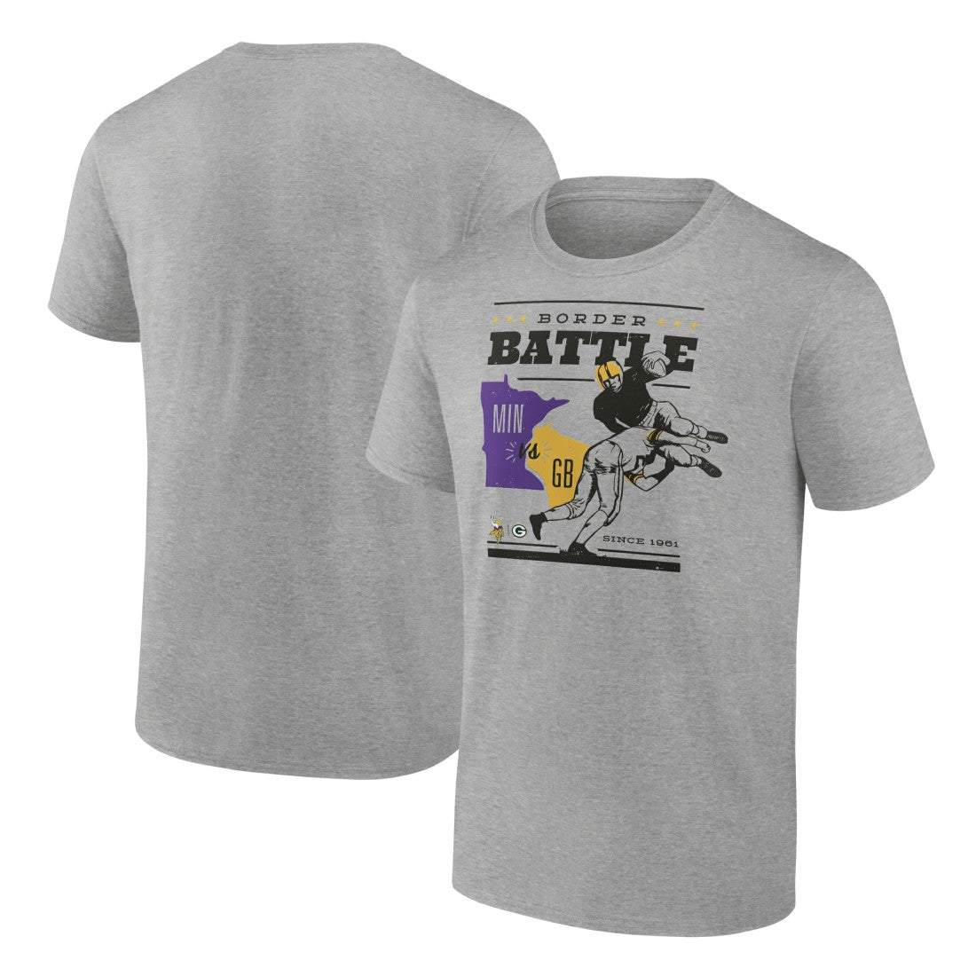Minnesota Vikings vs. Green Bay Packers Battle Border T-Shirt - Heather Gray T-shirts