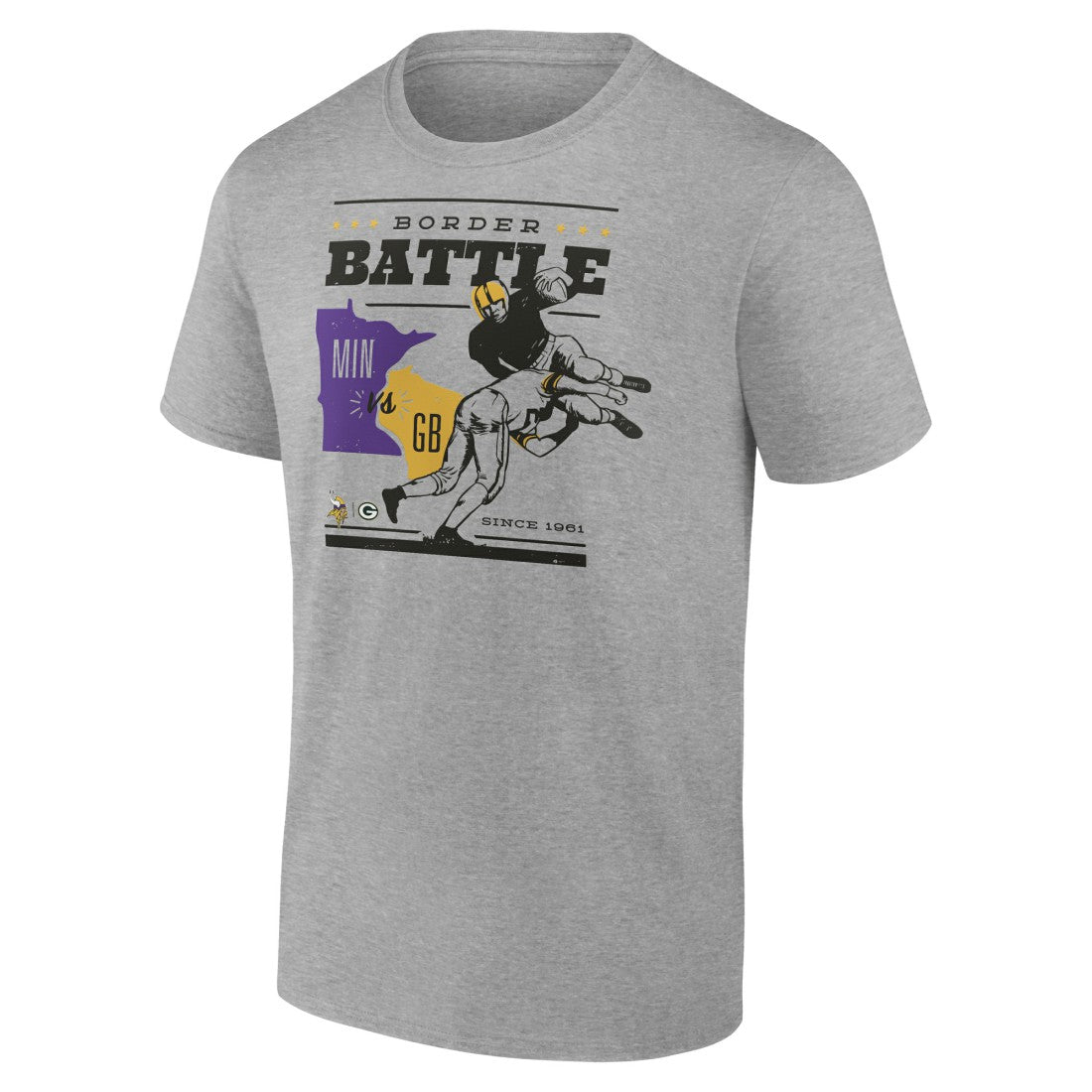 Minnesota Vikings vs. Green Bay Packers Battle Border T-Shirt - Heather Gray T-shirts