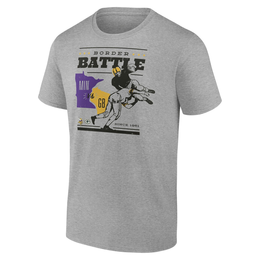 Minnesota Vikings vs. Green Bay Packers Battle Border T-Shirt - Heather Gray T-shirts