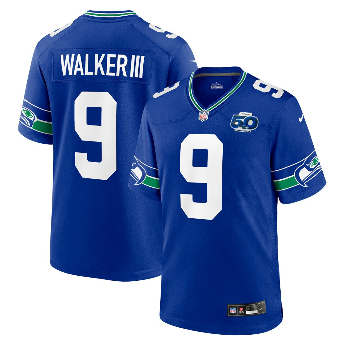 Kenneth Walker III Seattle Seahawks Alternate 50th Season Game Jersey - Royal Jerseys