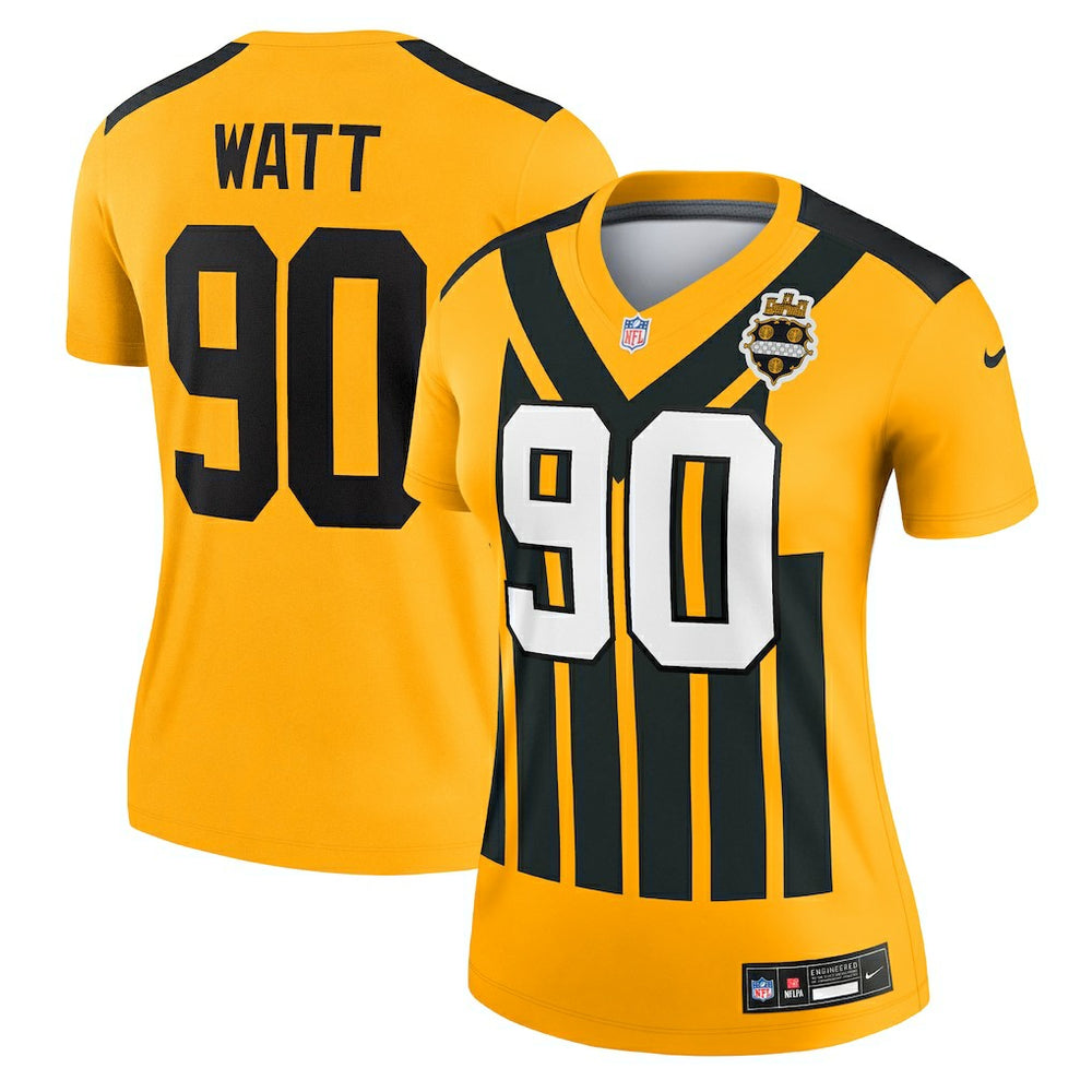 T.J. Watt Pittsburgh Steelers Women's Alternate 1933 Throwback Legend Player Performance Top - Gold Tops