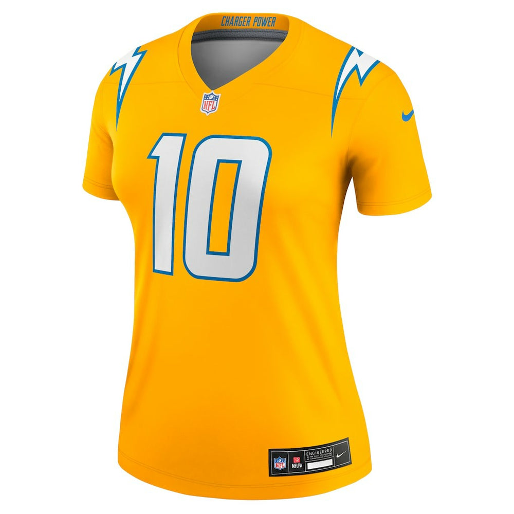 Justin Herbert Los Angeles Chargers Women's Alternate Charger Power Legend Player Performance Top - Gold Tops