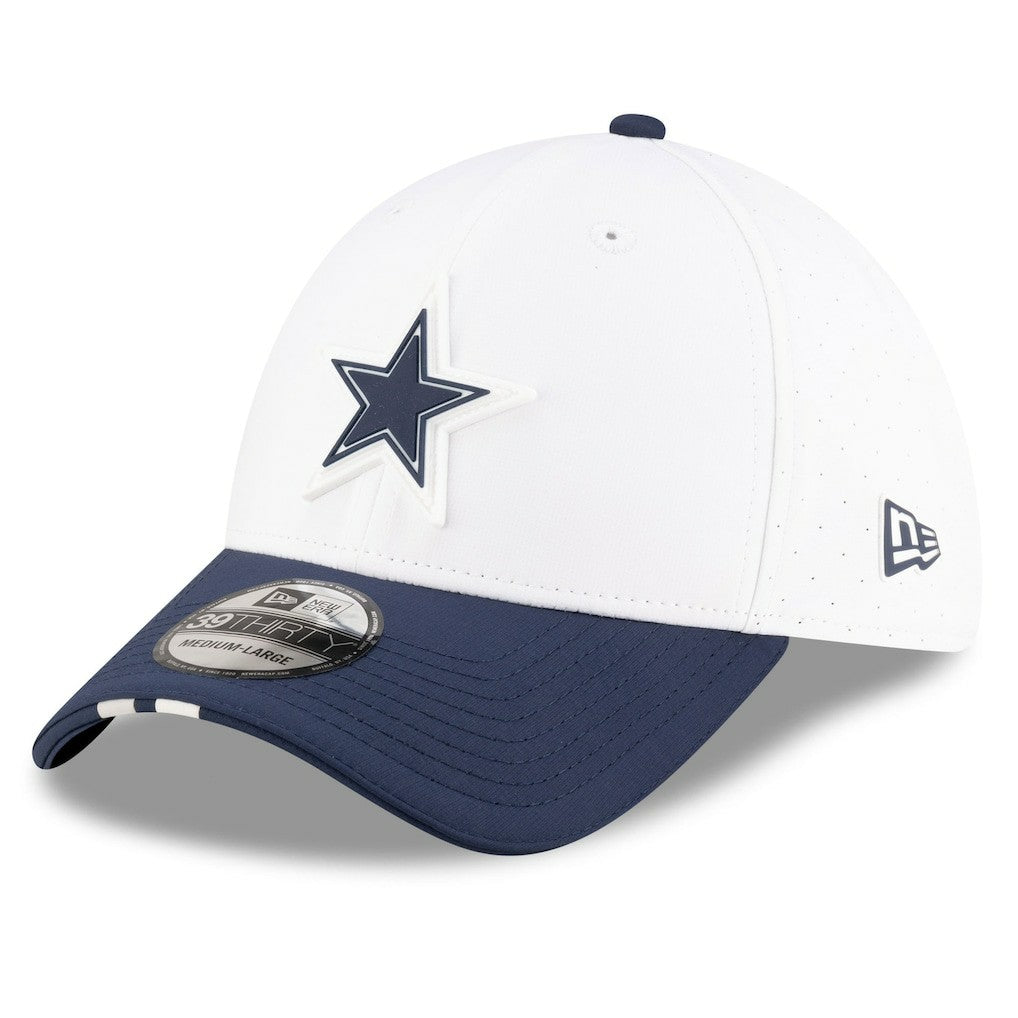 Dallas Cowboys New Era 2025 NFL Training Camp 39THIRTY Flex Hat - White/Navy Hats