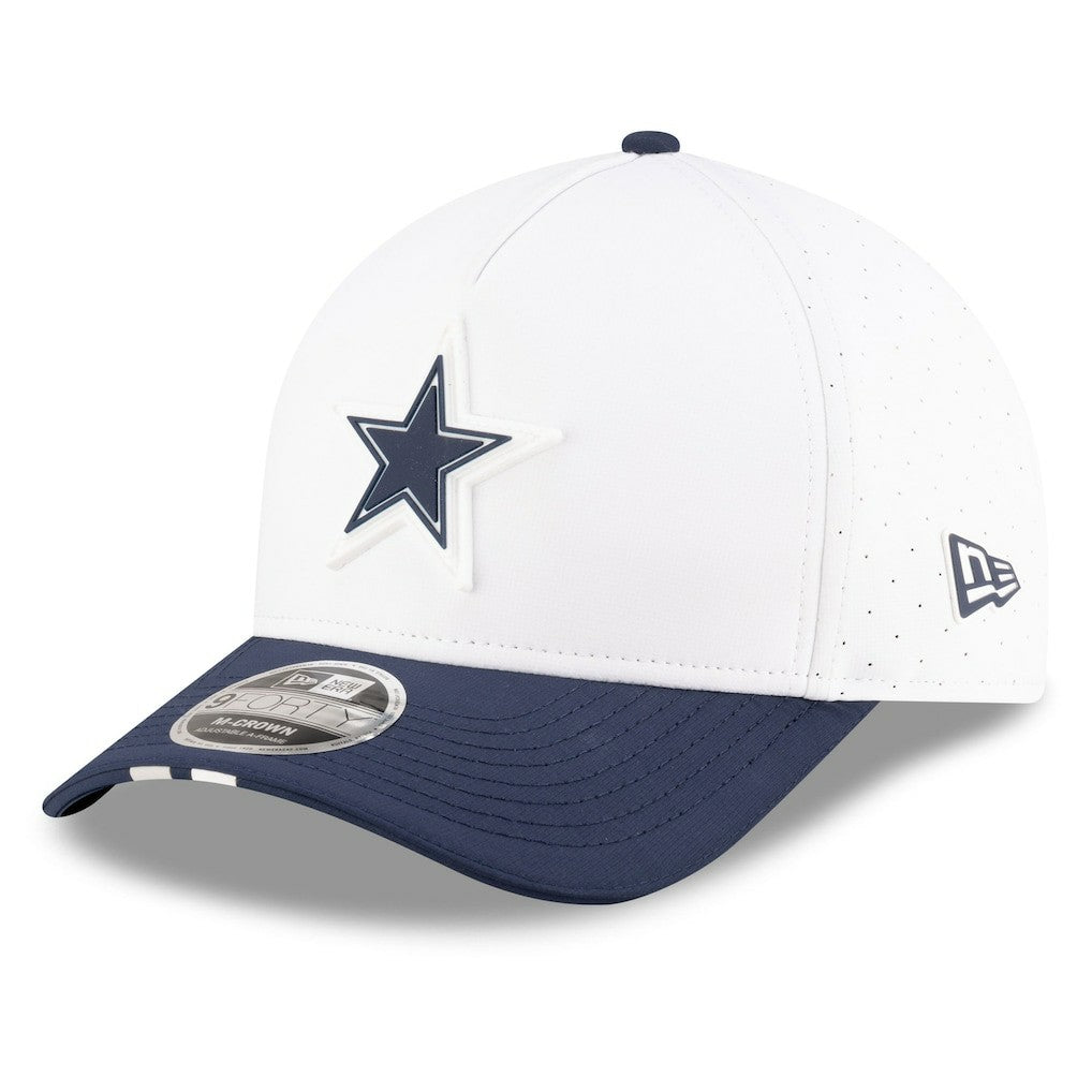Dallas Cowboys New Era 2025 NFL Training Camp A-Frame 9FORTY Adjustable Hat - White/Navy Hats