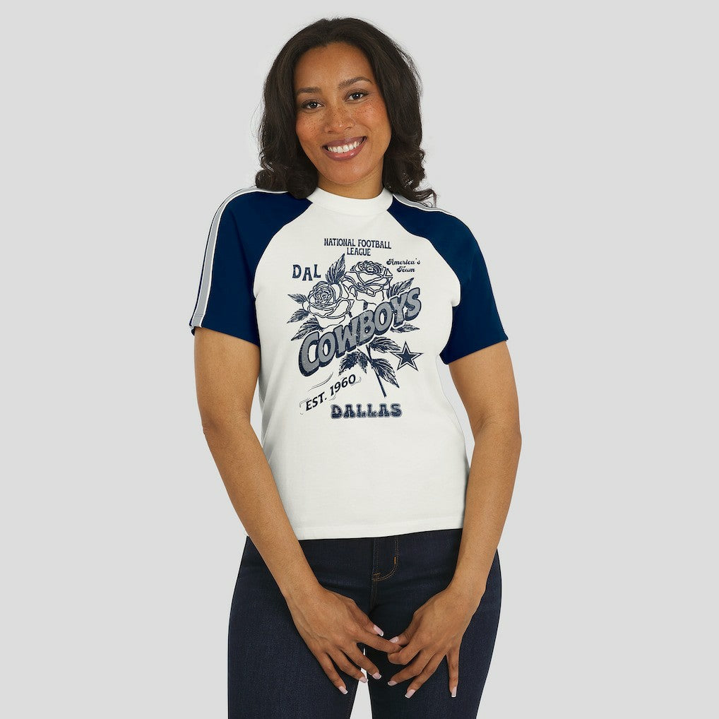 Dallas Cowboys WEAR by Erin Andrews Women's Sleeve Stripe Distressed Raglan T-Shirt - White T-shirts