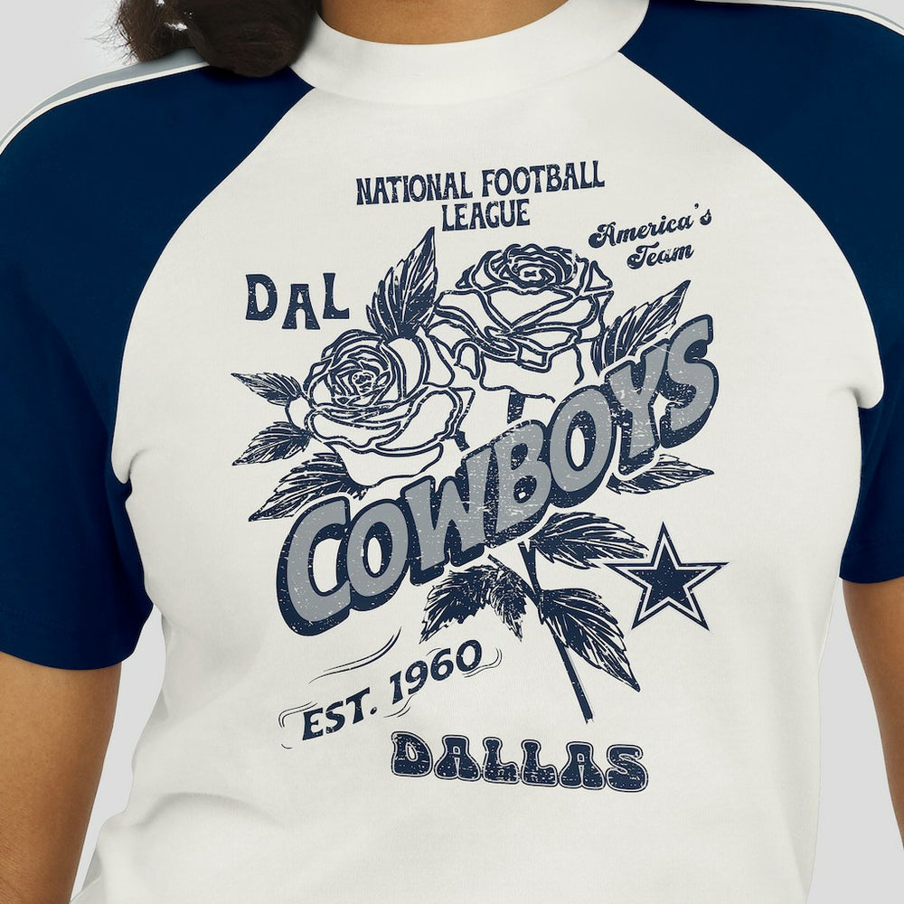 Dallas Cowboys WEAR by Erin Andrews Women's Sleeve Stripe Distressed Raglan T-Shirt - White T-shirts