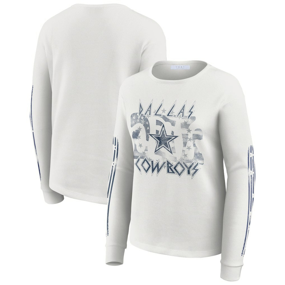 Dallas Cowboys WEAR by Erin Andrews Women's Graphic Waffle Long-Sleeve T-Shirt - White T-shirts