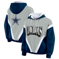 Dallas Cowboys WEAR by Erin Andrews Women's Plus Size Retro Crinkle Full-Zip Hoodie Windbreaker Jacket - Navy/Gray Hoodies