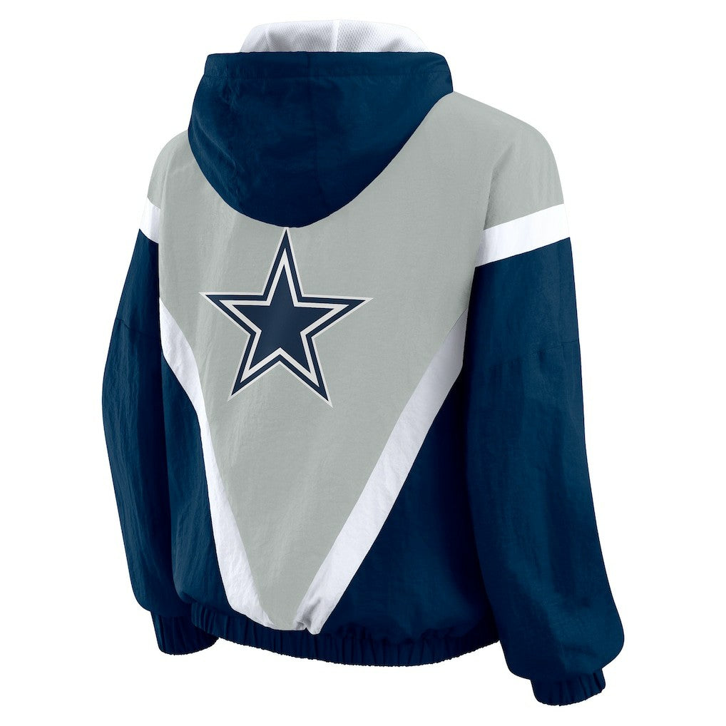 Dallas Cowboys WEAR by Erin Andrews Women's Plus Size Retro Crinkle Full-Zip Hoodie Windbreaker Jacket - Navy/Gray Hoodies