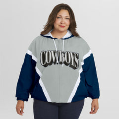Dallas Cowboys WEAR by Erin Andrews Women's Plus Size Retro Crinkle Full-Zip Hoodie Windbreaker Jacket - Navy/Gray Hoodies
