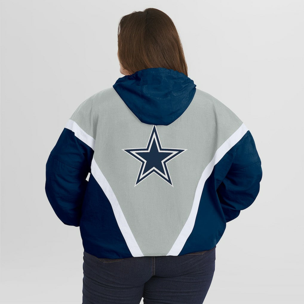 Dallas Cowboys WEAR by Erin Andrews Women's Plus Size Retro Crinkle Full-Zip Hoodie Windbreaker Jacket - Navy/Gray Hoodies