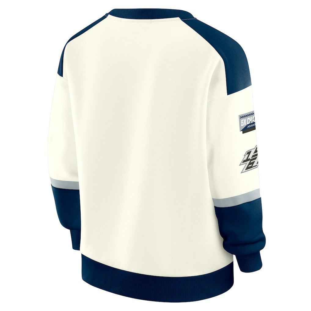Dallas Cowboys WEAR by Erin Andrews Women's Racing Crew V-Neck Sweatshirt - Cream Sweatshirts