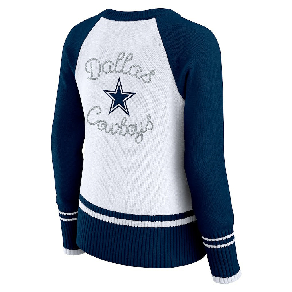 Dallas Cowboys WEAR by Erin Andrews Women's Colorblock Raglan Sweater - White/Navy