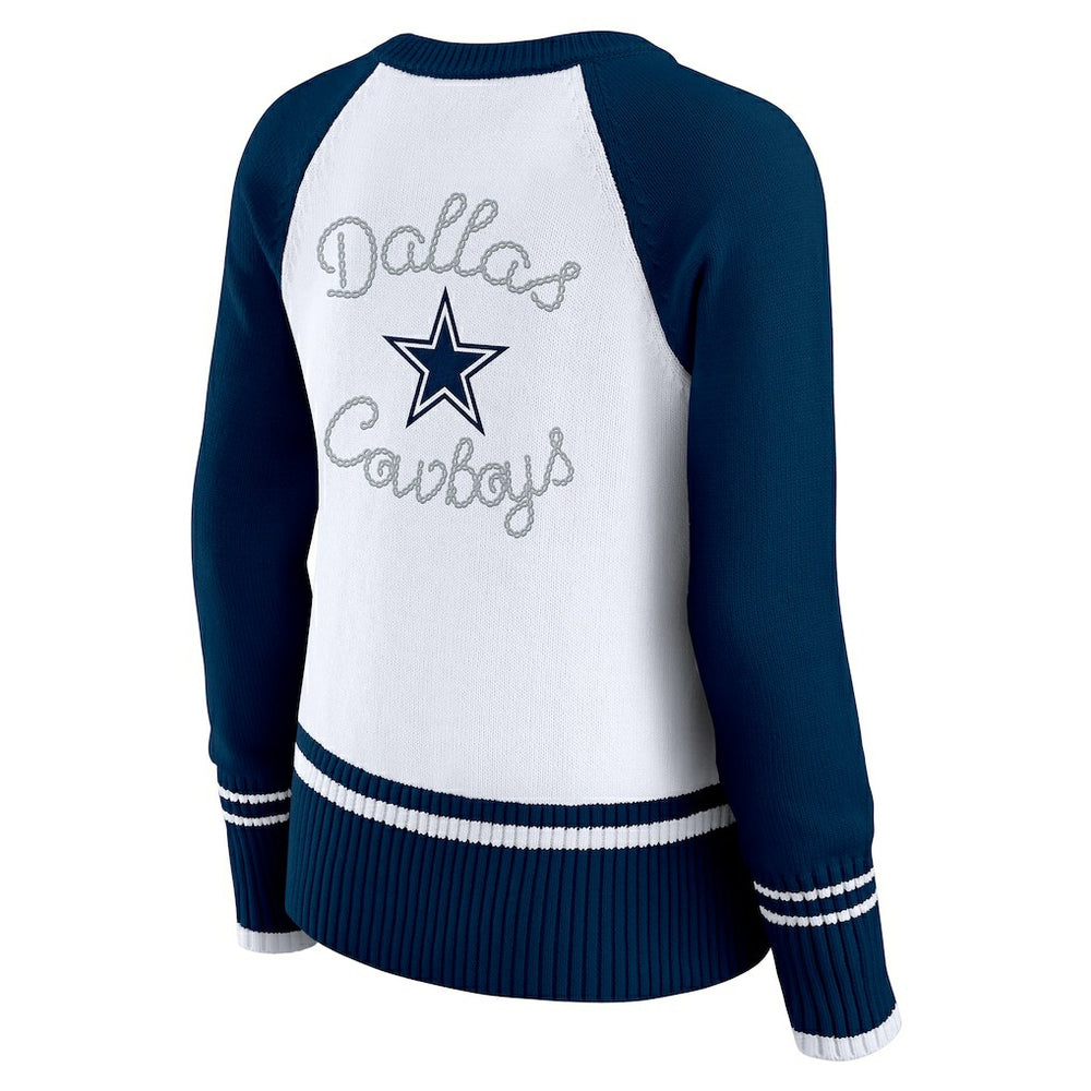 Dallas Cowboys WEAR by Erin Andrews Women's Colorblock Raglan Sweater - White/Navy