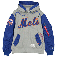 New York Mets New Era x Alpha Industries Full-Zip Hoodie Jacket - Heather Gray/Royal Jackets
