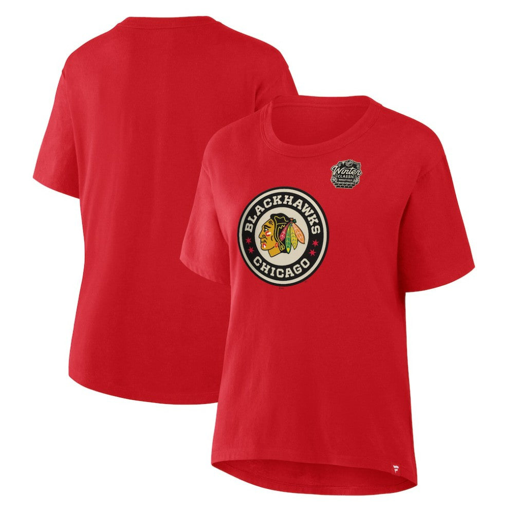Chicago Blackhawks Fanatics Women's 2025 Winter Classic Primary Logo T-Shirt - Athletic Red | US 202530596