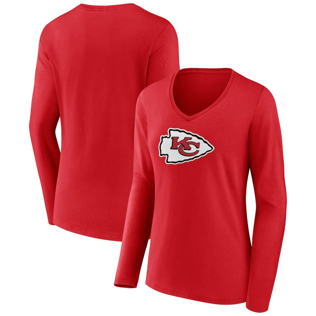 Kansas City Chiefs Women's Primary Logo Long Sleeve V-Neck T-Shirt - Red T-shirts