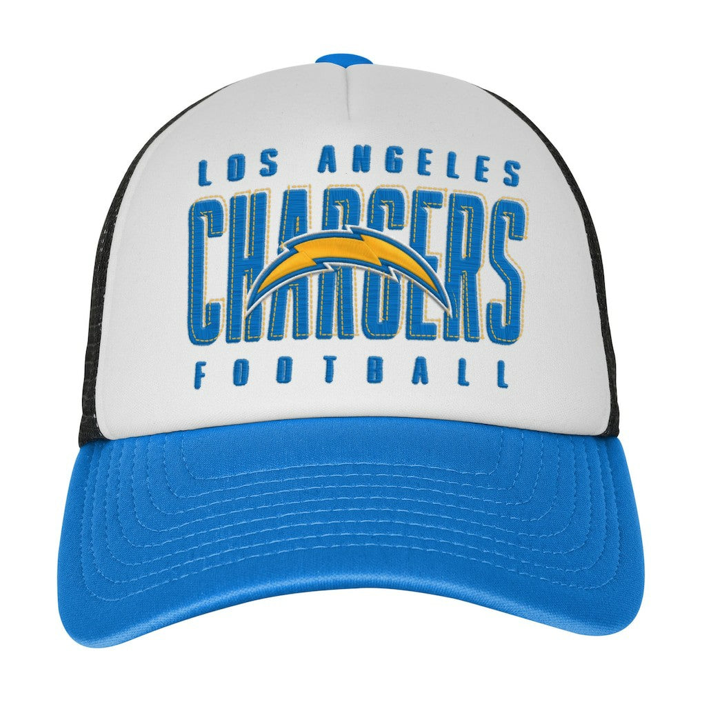 Los Angeles Chargers Youth Essentials Trucker Adjustable Hat - White/Powder Blue Hats