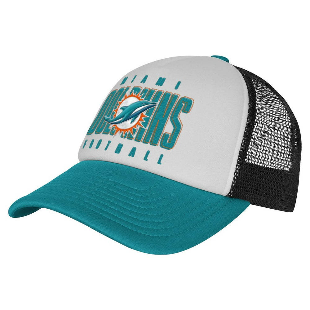 Miami Dolphins Youth Essentials Trucker Adjustable Hat - White/Aqua Hats