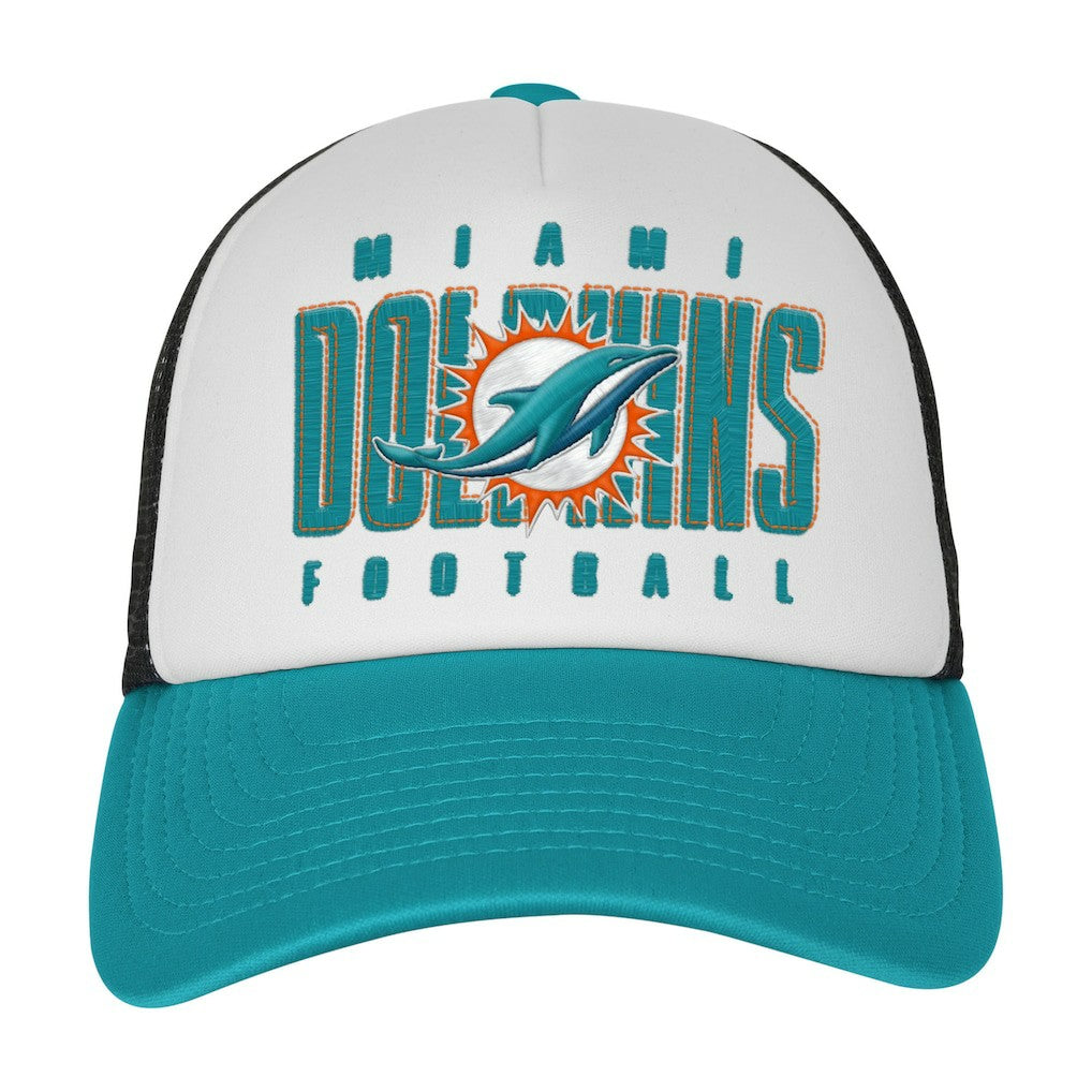 Miami Dolphins Youth Essentials Trucker Adjustable Hat - White/Aqua Hats