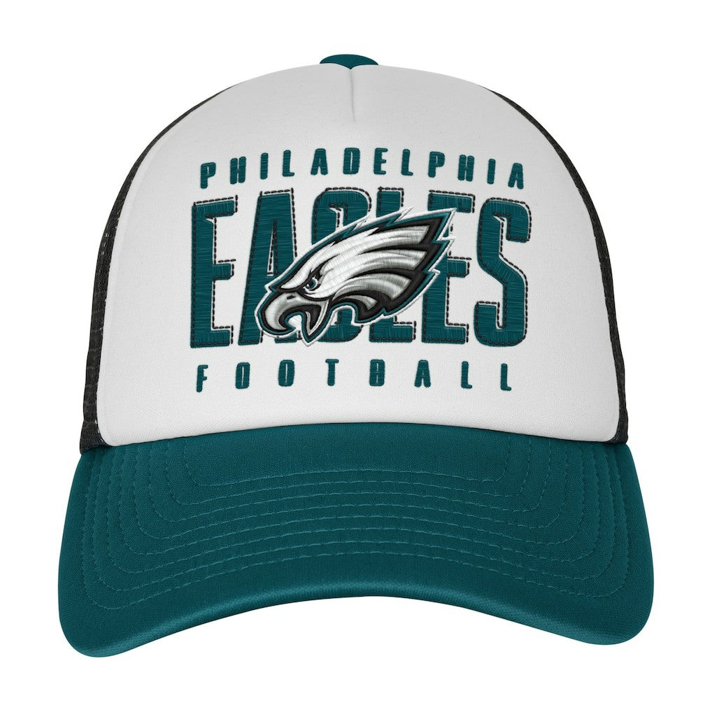 Philadelphia Eagles Youth Essentials Trucker Adjustable Hat - White/Midnight Green Hats