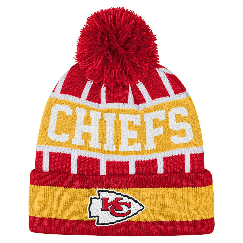 Kansas City Chiefs Outerstuff Youth Go Fast Cuffed Knit Hat with Pom - Red Hats