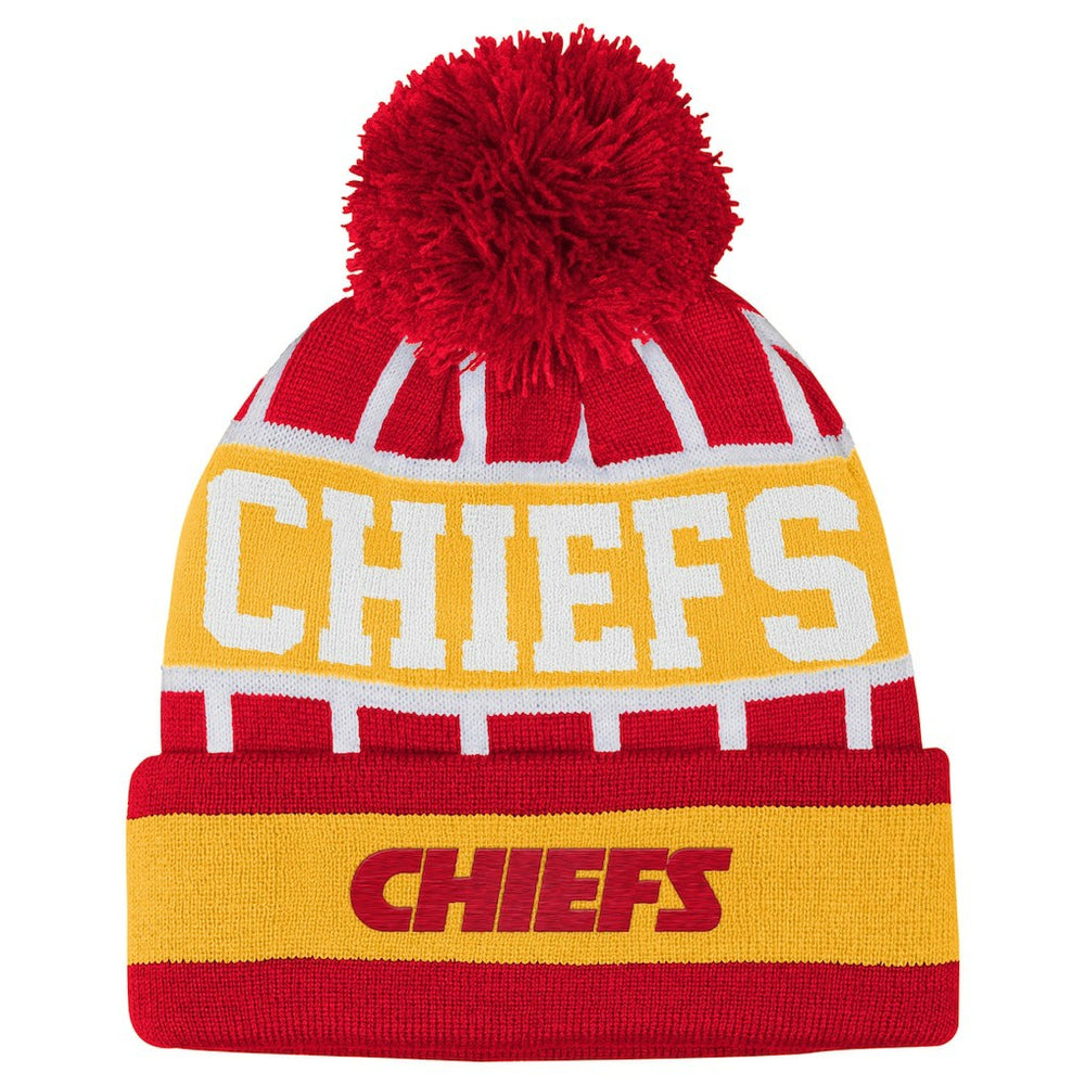 Kansas City Chiefs Outerstuff Youth Go Fast Cuffed Knit Hat with Pom - Red Hats