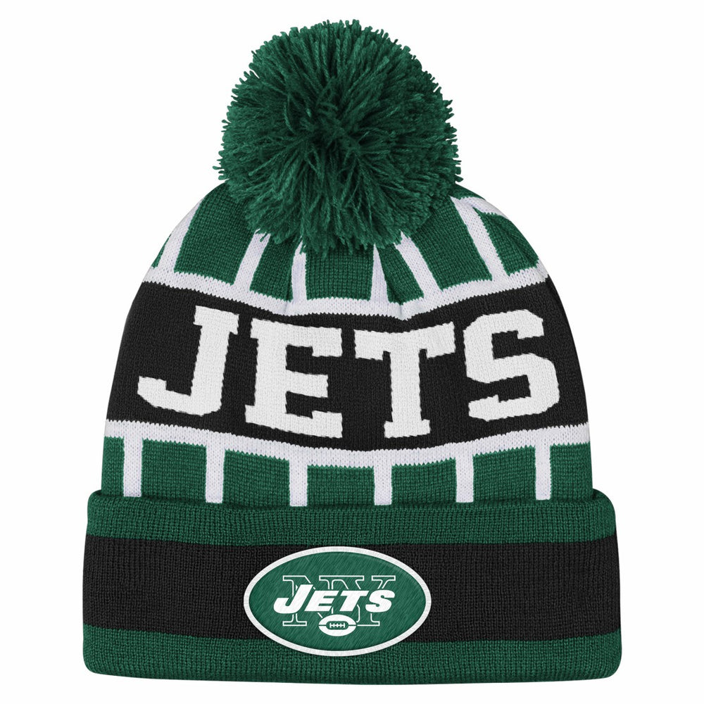 New York Jets Outerstuff Youth Go Fast Cuffed Knit Hat with Pom - Green Hats
