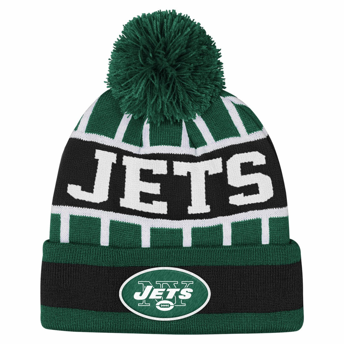 New York Jets Outerstuff Youth Go Fast Cuffed Knit Hat with Pom - Green Hats